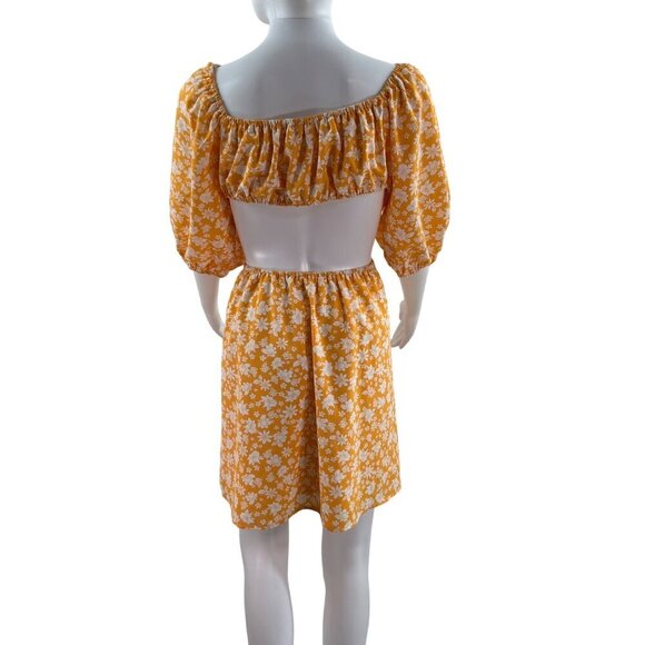 Pink Lily Womens 3XL Yellow Floral Puff Sleeve Cutout Dress Stretchy Resort Wear - Picture 2 of 16